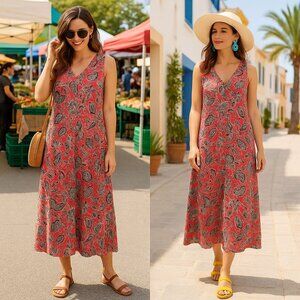 J. Jill Wearever Collection Womens XL Sleeveless Coral Paisley Maxi Dress